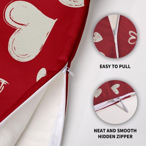 Red Valentines Pillow Covers 18X18 Set of 2, Valentine's Day Cream Love Heart Pattern Print Decorative Throw Pillow Covers Outdoor Farmhouse Holiday Decorations Cushion Case Couch Sofa Bed Decor