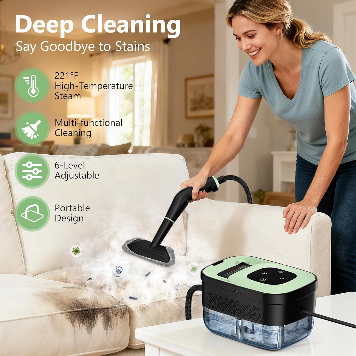 Skiennix Portable Steam Cleaner - 16-Piece Accessory Set | 6-Level Adjustable Heat, Fast 15s Heat-Up
