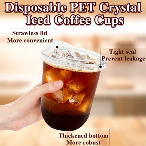 60 Pack Clear Plastic Cups with Strawless Sip Lids,16 oz Disposable PET Crystal Iced Coffee Cups with Lids,Round Bottom To Go Cup for Iced Coffee Juice Smoothie Cold Beverage Coffee Shops and Party