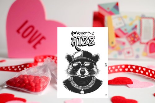 Silly Goose Gifts Animal Retro Hip Hop Slang Themed Valentine's Day Classroom Sharing Card Set of 24, You've Got That Rizz Bruh