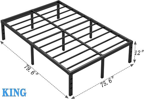 Jetonix King Size Metal Bed Frame - Heavy Duty Sturdy Mattress Foundation with Storage Space - Black, 12 Inch