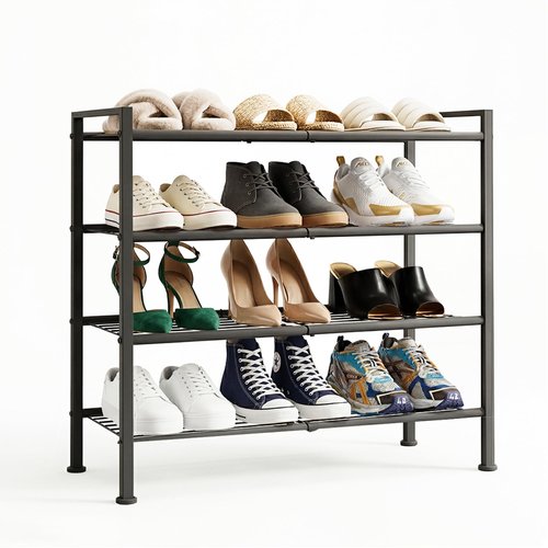 DongRong 4-Tier Shoe Rack,Metal Simple Shoe Storage Organizer Shelf for Closet,Entryway, Bedroom,Garage (Black, 4 Tier)