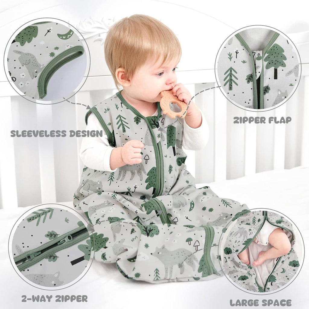 Yoofoss Baby Sleep Sack - 100% Organic Cotton Wearable Blanket for 12-18 Months | Lightweight 2-Way Zipper