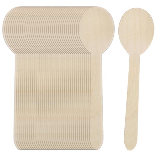 VIVAVENTURE Disposable Wooden Spoons Wood Soup Spoons, 6" Wooden Cutlery Spoon 100 Count Disposable Spoons Compostable Utensils for Hot Soup Milk Shake Salad