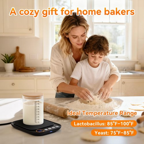 Sourdough Starter Warmer Mat, Sourdough Heating Mat for Jars up to 40 oz with Temp Memory Function & Precise 1°F Thermostat Control, Sourdough Warming Mat for Home Baking (Black, Regular)