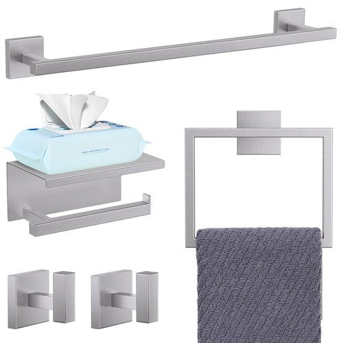 YACVCL 5-Pieces Brushed Nickel Bathroom Hardware Accessories Set Towel Bar Set Upgraded Toilet Paper Holder with Shelf Stainless Steel Wall-Mounted Bathroom Hardware Set 23.6 Inch