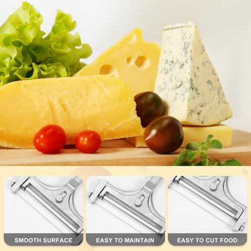 Gosknor 6pcs Cheese Slicer Kit, Stainless Steel Wire Cheese Cutter with 4 Extra Wires & Wrench Slicer Handheld Butter Cutter Food for Block Butter (Frosted Silver)