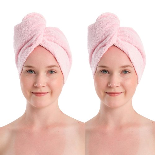 Seritaine Hair Towel Wrap for Women 2 Pack – 100% Turkish Cotton Turban for Wet Hair Quick Dry – Soft & Gentle Head Towel Cap– Soft and Absorbent Cotton - 10x26 inch