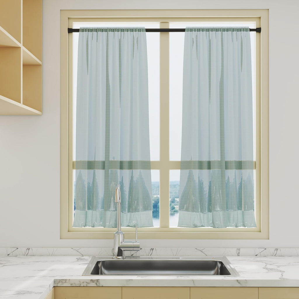 QINGYUN 2 Pack Black Spring Tension Curtain Rods 28-48 Inches, Spring Loaded Curtain Rods No Drilling, Adjustable Small Tension Rod for Windows, Kitchen, Doorway, Bathroom, Closet