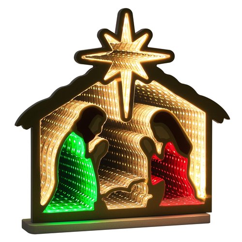 MEETYAMOR Nativity Sets for Christmas Indoor, Nativity Scene Infinity Mirror Tunnel Light, Nativity Scene with Manger for Home Living Room Mantel Table Centerpiece Christmas Decorations