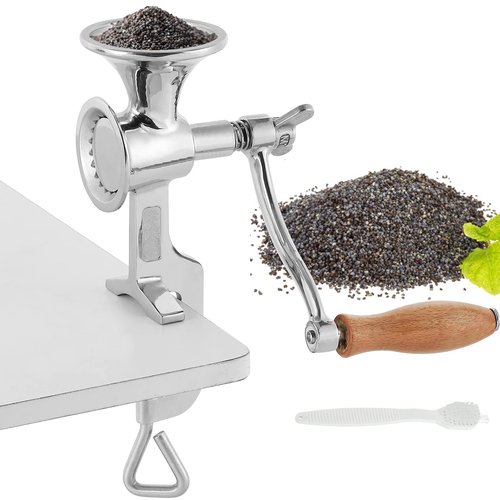 Moongiantgo Hand Grain Mill Grinder Poppy Seeds Mill Stainless Steel Coarseness Adjustable Table Clamp Hand Crank 50g Small Hopper for Pepper Corn Wheat Barley Soybeans Chickpeas Bird feed