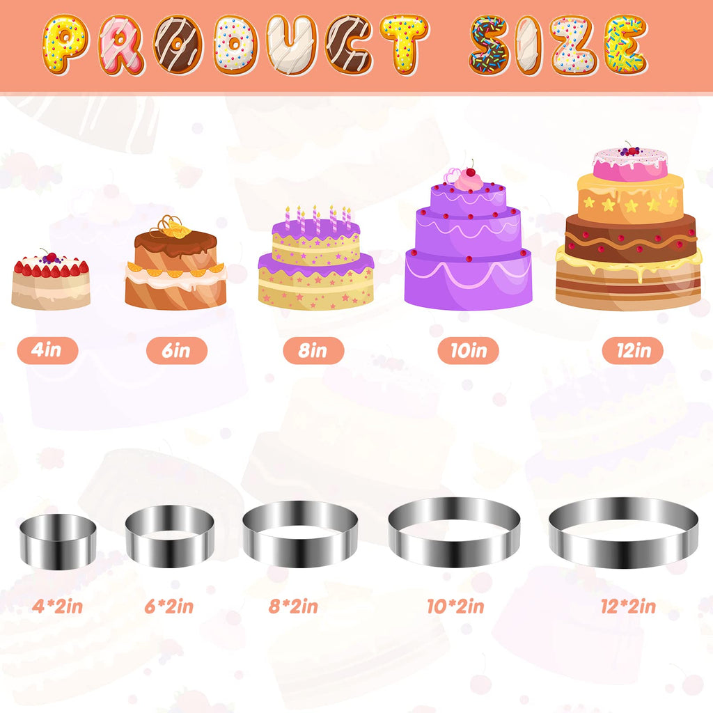 Eaasty 5 Pcs 4"–12" Round Cookie Cutter Set Cake Ring Biscuit Cutters Cake Mold Stainless Steel Pastry Ring for Baking Cakes Cookies Pancakes Mousse Tart Muffin(Circle,5 Sizes)