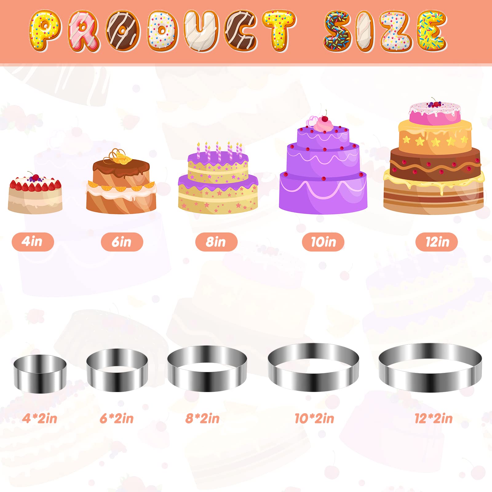 Eaasty 5 Pcs 4"–12" Round Cookie Cutter Set Cake Ring Biscuit Cutters Cake Mold Stainless Steel Pastry Ring for Baking Cakes Cookies Pancakes Mousse Tart Muffin(Circle,5 Sizes)