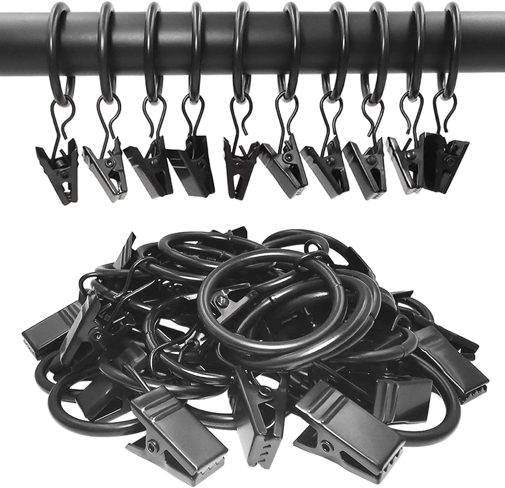 Skiennix 44 Pack Metal Curtain Rings - Durable Drapery Clips with 1-Inch Inner Diameter, Black