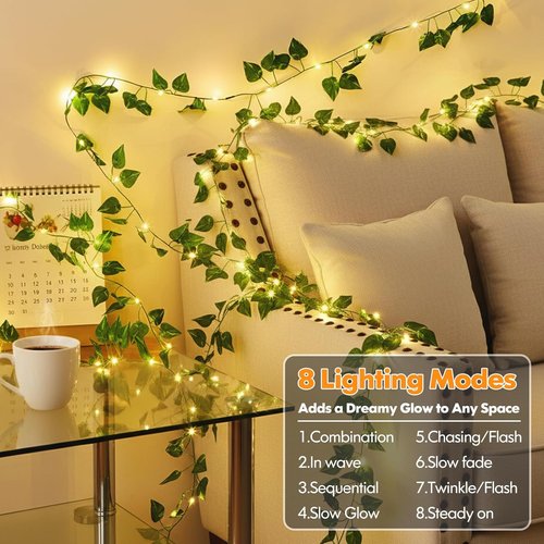 Lakumu Fairy Lights - 33ft 100 LED Pothos String Lights with Timer | Battery Operated & Rechargeable, Warm White