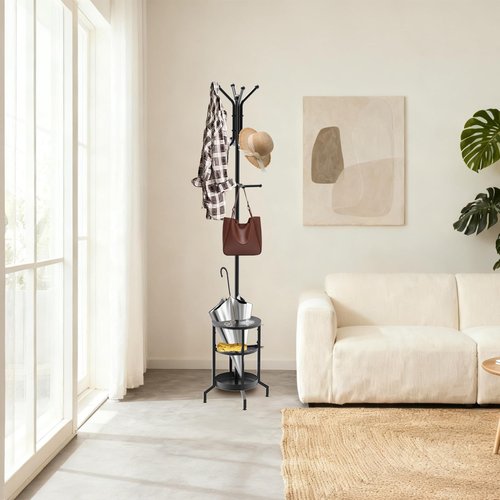 SMLZBJC Coat Rack with Umbrella Holder, Coat Rack Freestanding, Metal Coat Tree with 12 Hooks, Modern Coat Hanger Stand for Entryway Living Room Bedroom Office