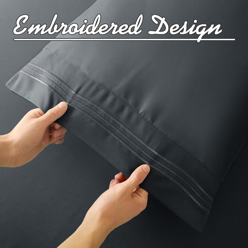 Horbaunal Dark Grey Split Head King Sheet Set - 4 Pieces Flex Top King Sheets for Adjustable Beds - Fits Mattress up to 16" Deep - Soft Microfiber Bed Sheets with 34" Split Flex Head