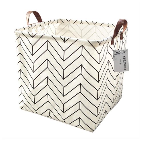 Square Canvas Toy Storage Bins Basket with Handle Collapsible Toy Organizer for Nursery Storage, Kid's Toy & Laundry, Gift Baskets(White-Geometric)