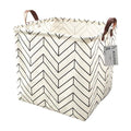 Square Canvas Toy Storage Bins Basket with Handle Collapsible Toy Organizer for Nursery Storage, Kid's Toy & Laundry, Gift Baskets(White-Geometric)