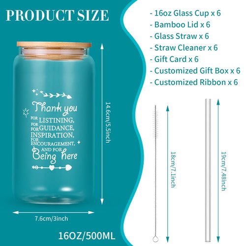 OLSUNOR 6 Set Employee Appreciation Gifts Bulk, Personalized Inspirational Thank You Gifts for Christmas Staff Coworker 16 oz Can Shaped Beer Glass Cups, Gift Box and Card for Team Women Men Teacher