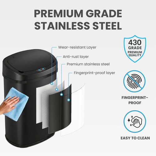 iTouchless 13 Gallon Oval Automatic Garbage Can with Odor Filter, 50L Touchless Kitchen Wastebasket, Smart Hands-Free Motion Sensor Lid, Fingerprint-Proof, Soft-Close, Modern Matte Black Finish