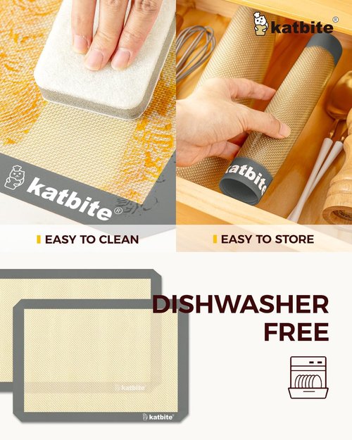Katbite Silicone Baking Mat Set - Large Nonstick Reusable Mats for Cookies & Pastry | 3-Piece Set (2 Half Sheets & 1 Quarter)