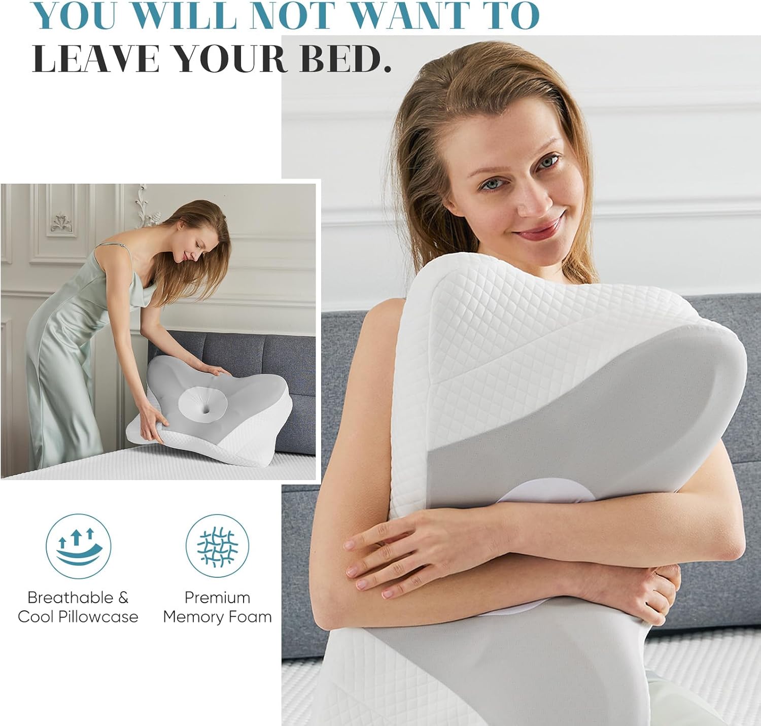 Sweetcrispy Cervical Pillow - Ergonomic Memory Foam Neck Support for Side Sleepers | Cooling Contour Design, Grey