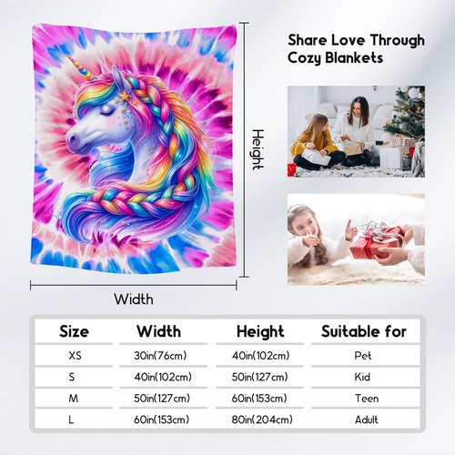 UNIKITTY Girls Blanket, Unicorn Blanket Gifts for Girls Women, 60"x80" Tie Dye Rainbow Throw, Fuzzy Flannel Kids Throws for Unicorn Lovers