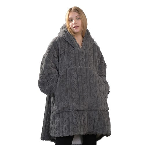 Dowin Heated Wearable Blanket Battery Powered, Come with 5000mAh Portable Rechargeable Charger, USB Fannel Sherpa Oversized Hoodie Sweatshirt, Machine Washable, Grey