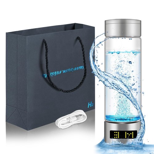 Hydrogen Water Bottle,6000 PPB Portable Hydrogen Water Generator, Dual Mode Glass Hydro Water Machine,Upgraded SPE/PEM & Exhaust Hole, for Travel,Sports,Home,Office & Gift (Silver)