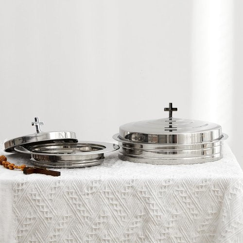 Zhehao 2 Pcs Communion Set Holy Trays for Churches with Lid Communion Plates with Lid Churches Cups Filler and Disposable Cups Supplies (Silver)