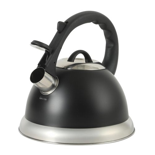 Mr. Coffee Clarefield 2.4 Qt Whistling Tea Kettle – Matte Black Stovetop Water Kettle with Lid, Heat-Resistant Nylon Handle and Knob, Stainless Steel Trim