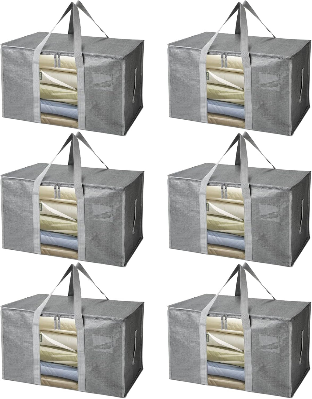 BALEINE 6-Pack Oversized Moving Bags - Heavy-Duty Storage Totes with Reinforced Handles | Gray w/Window