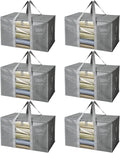 BALEINE 6-Pack Oversized Moving Bags - Heavy-Duty Storage Totes with Reinforced Handles | Gray w/Window