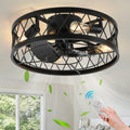 YYEHON 17.7" Caged Ceiling Fan with Light and Remote Control, Flush Mount Bladeless Chandelier Fan, Low Profile Fandelier for Bedroom, Dining Room, Living Room, Kitchen