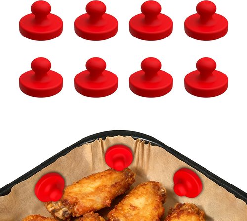 Air Fryer Magnets | 8PCS Strong Magnetic Silicone Clips for Parchment Paper - 100% Food-Safe & Heat-Resistant (Red)