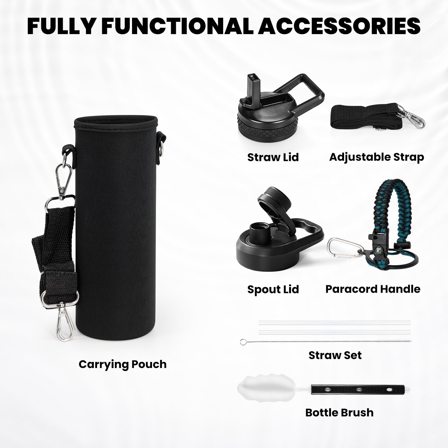 RAYMYLO Insulated Water Bottle 24oz, Triple Wall Vacuum Stainless Steel (Cold for 24Hrs, Hot for 12Hrs), Leak Proof & Non-BPA, 24oz Hydro Water Flask with Paracord Handle & Straw Spout Lids