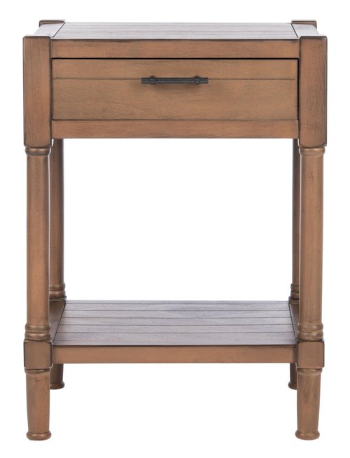 SAFAVIEH Home Collection – Filbert Brown Accent Table with Drawer & Shelf, Modern Farmhouse Nightstand, Turned Leg Design (ACC5711C)