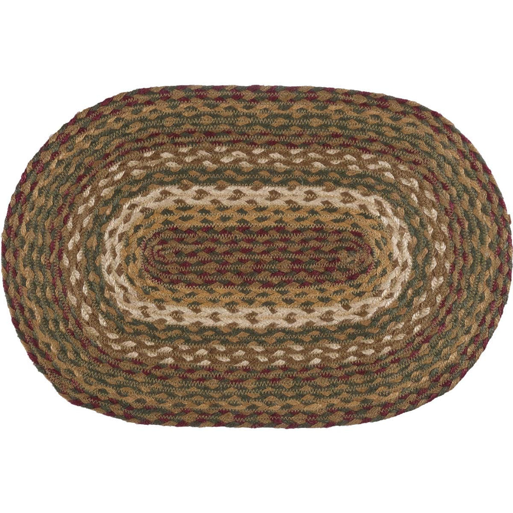 VHC Brands Tea Cabin Rustic Jute Green Textured Striped Oval Kitchen Placemat Set of 6 12"x18"