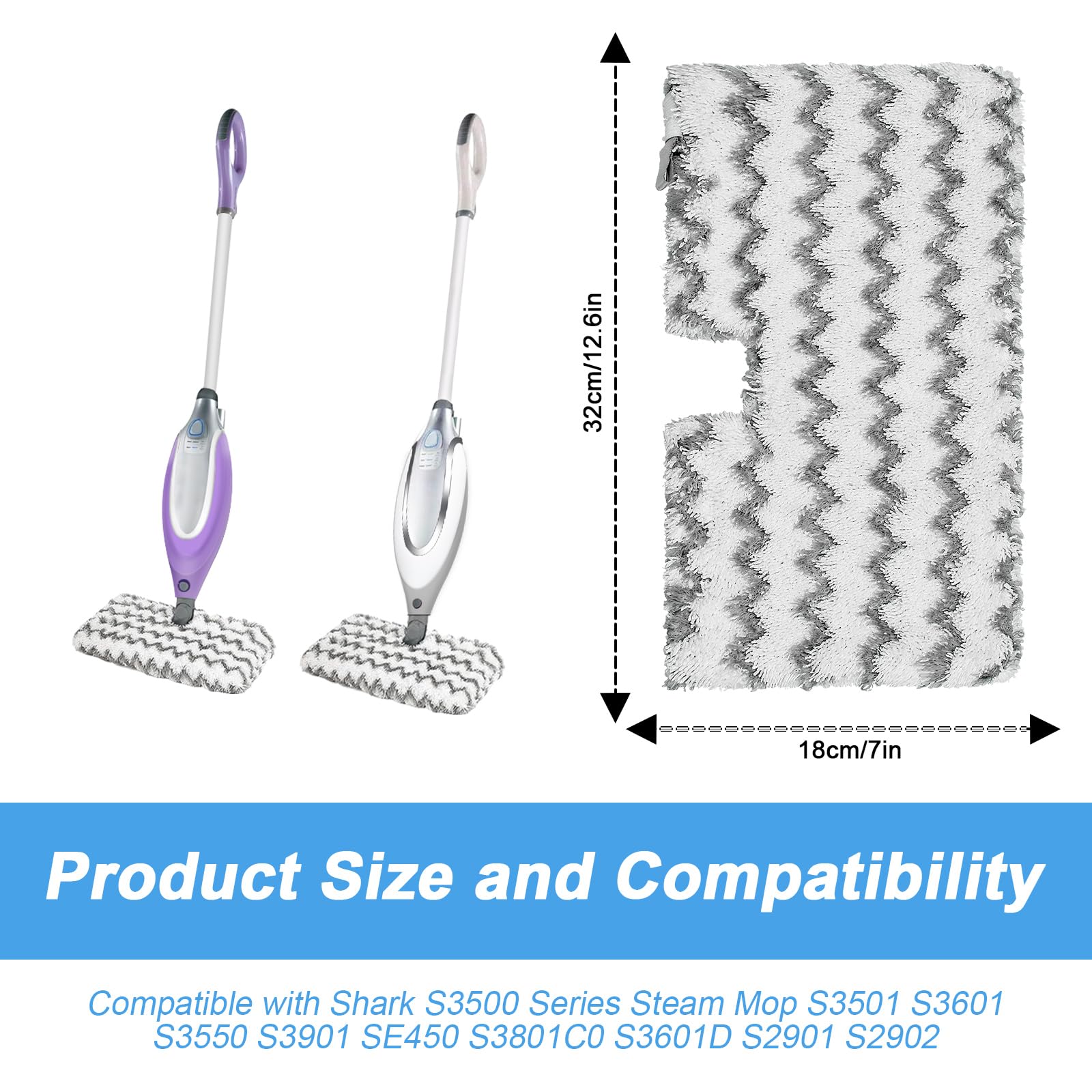 Steam Mop Replacement Pads for Shark S3500 Series S3501 S3601 S3501S S3601C S3550 S3801 S3901 S2901 Steam Pocket Mop,Microfiber Scrub Mop Pads for Deep Cleaning,Reusable and Machine-washable,3 Pack