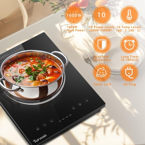 Single Burner Induction Cooktop, 110V Portable Electric Stove with 10 Temp Settings & Timer, Fast Boiling, Child Safety Lock, for Stainless Steel/Cast Iron Pots - Perfect for RV, Dorm, Kitchen