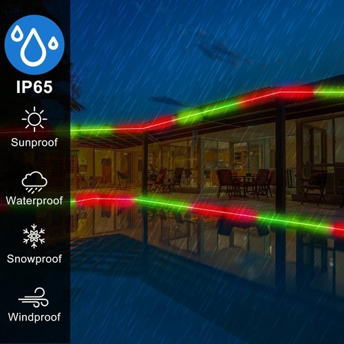 Kenburg Christmas Rope Lights Outdoor, 100Ft 1200 LED Red and Green String Lights, Waterproof Tube Light Plug in 8 Modes Timer Memory, Permanent Christmas Lights for Tree Fence Yard House Decorations