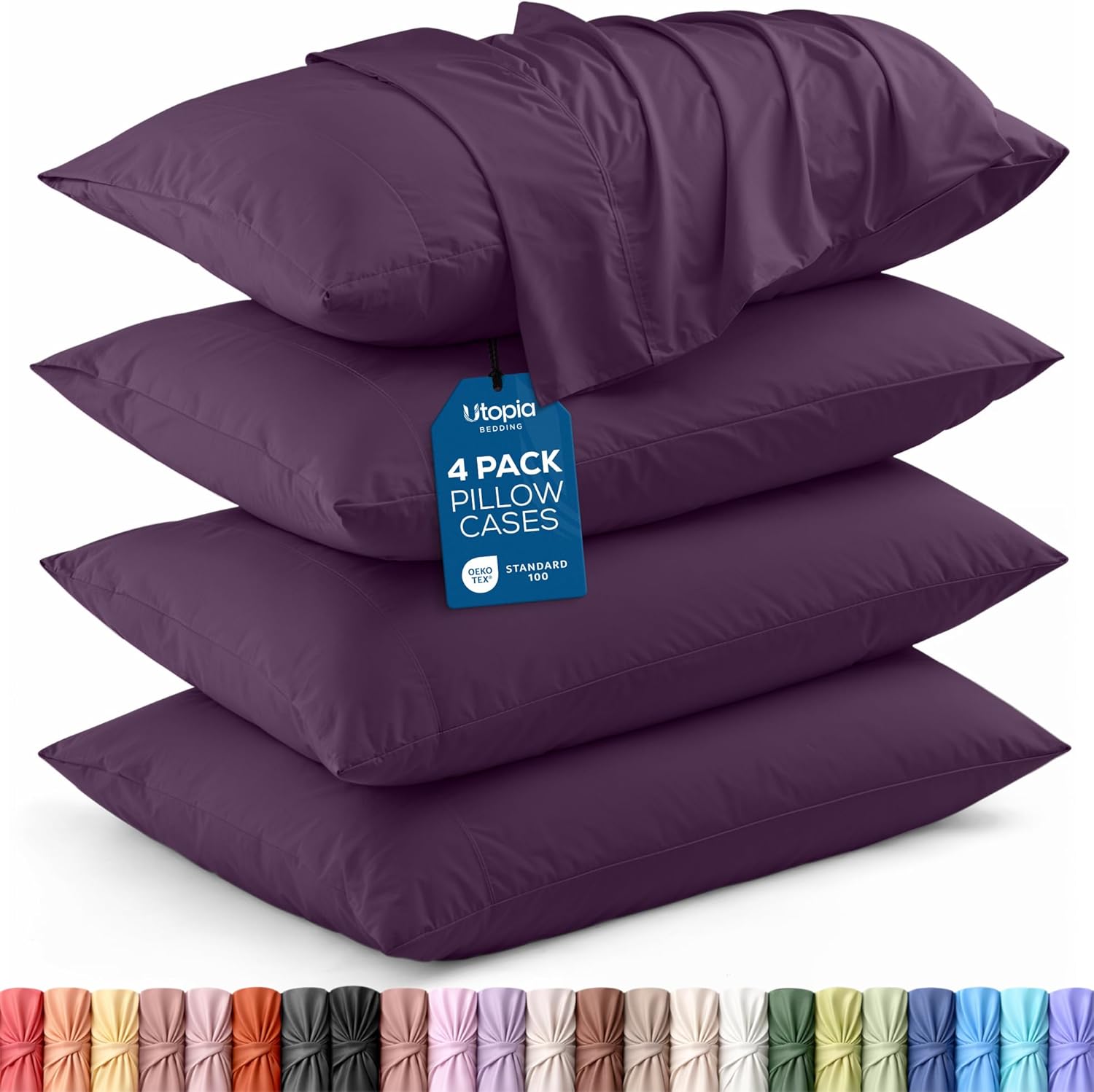 Utopia Bedding King Pillow Cases - Soft Brushed Microfiber - 4 Pack, Fade Resistant - 20 X 40 Inches, Purple