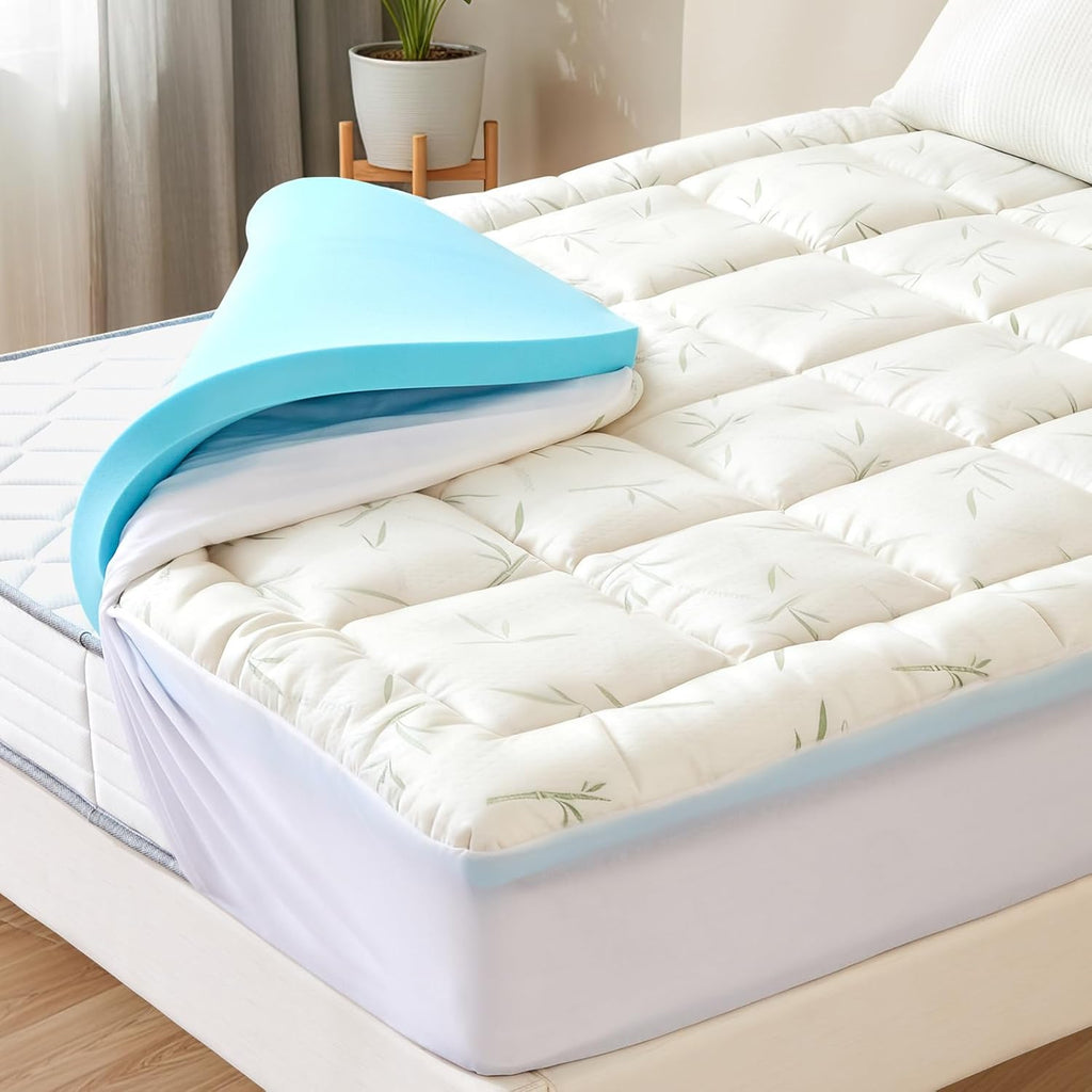 Sweetcrispy Memory Foam Mattress Topper - 2 Inch Gel & 1 Inch Pillowtop | Cooling Pressure Relief