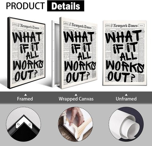 **What If It All Works Out | Black and White Canvas Wall Art - Inspirational Quote Poster 8x12in**