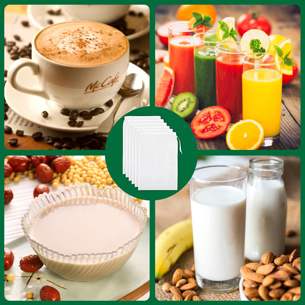 uadbau 6 Pcs Nut Milk Bag 12 x 8 Inch Yogurt Strainer 200 Mesh Cheese Cloth Bag for Straining Reusable Fine Mesh Strainer for Filtering Yogurt Juice Coffee Tofu Tea Cheese