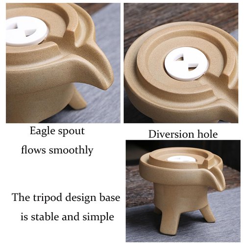 Chinese Gongfu Tea Gift Set, Semi-Automatic Stone-Mill Design Ceramics Tea Set Rotate TeaPot 6 Cups for Adults Men Women Tea Ceremony Party Home Office Decor (landscape)