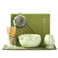 Coolpei Matcha Whisk Set, Ceramic Matcha Bowl with Spout, Bamboo Whisk, Scoop, Holder, Sifter, Tea Towel, 7-Piece Artisan Wave Matcha Kit Set for Making Breakfast/Latte, Round Green, Large