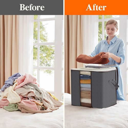 Lifewit 100L Clothes Storage Bins - 3 Pack with Lids, Zippers & Clear Windows for Easy Organization