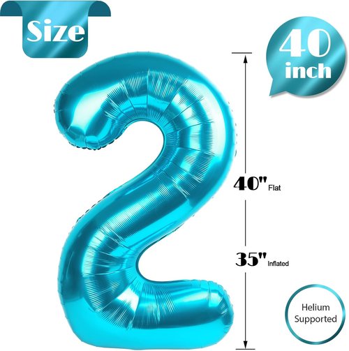 Light Blue Number 2 Balloon - 40 Inch 2nd Birthday Decoration for Toddlers | Sparkling Party Decor